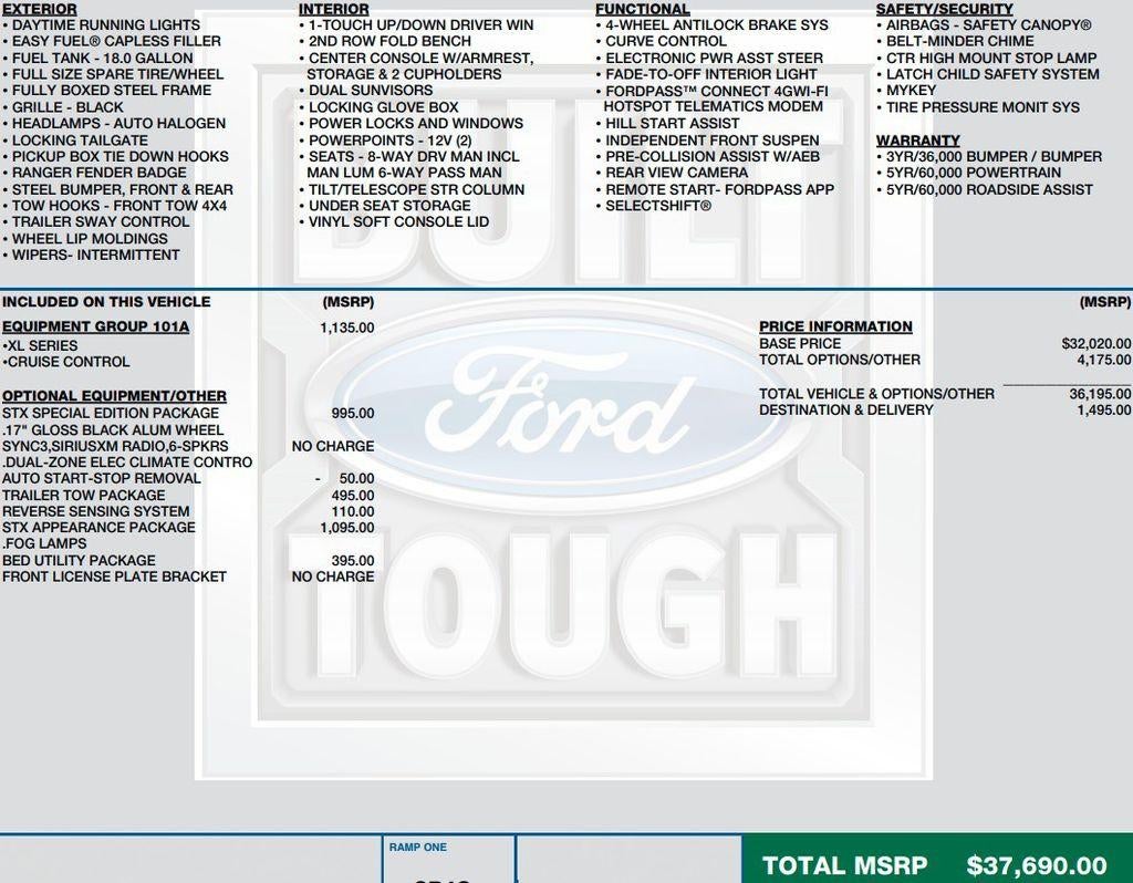 2022 Ford Ranger XL 4WD SuperCrew 5' Box