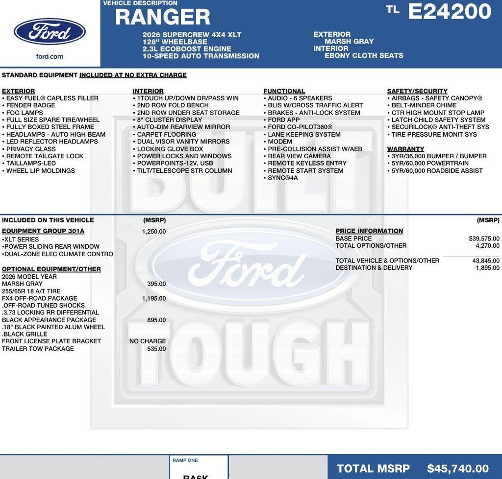 2026 Ford Ranger XLT 4WD SuperCrew 5' Box
