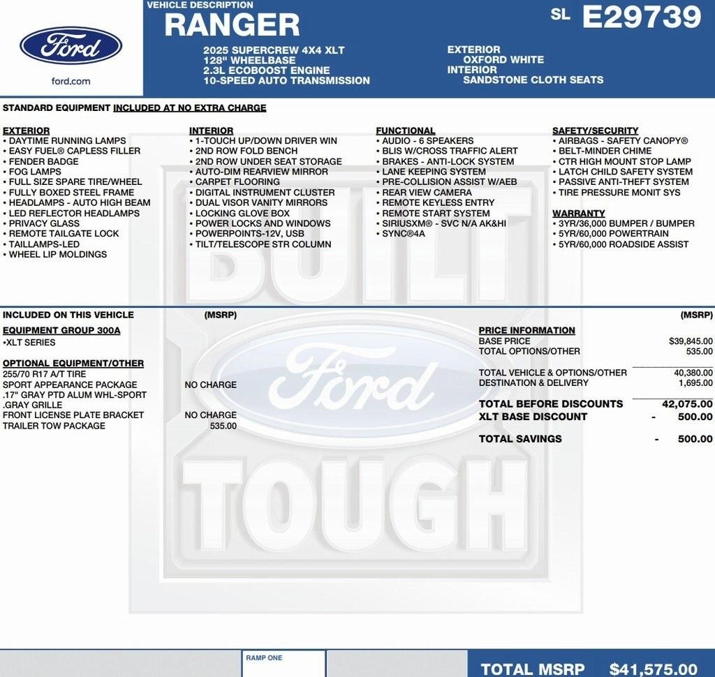 2025 Ford Ranger XLT 4WD SuperCrew 5' Box