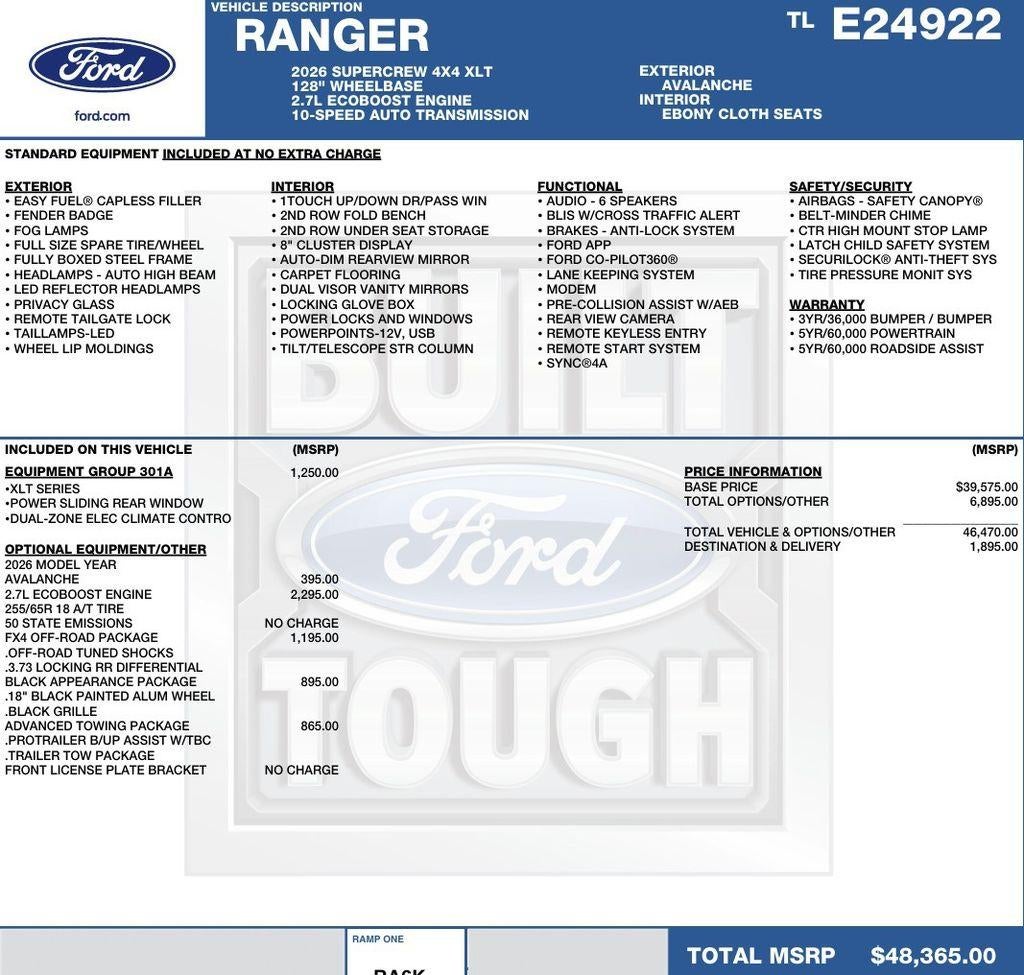 2026 Ford Ranger XLT 4WD SuperCrew 5' Box