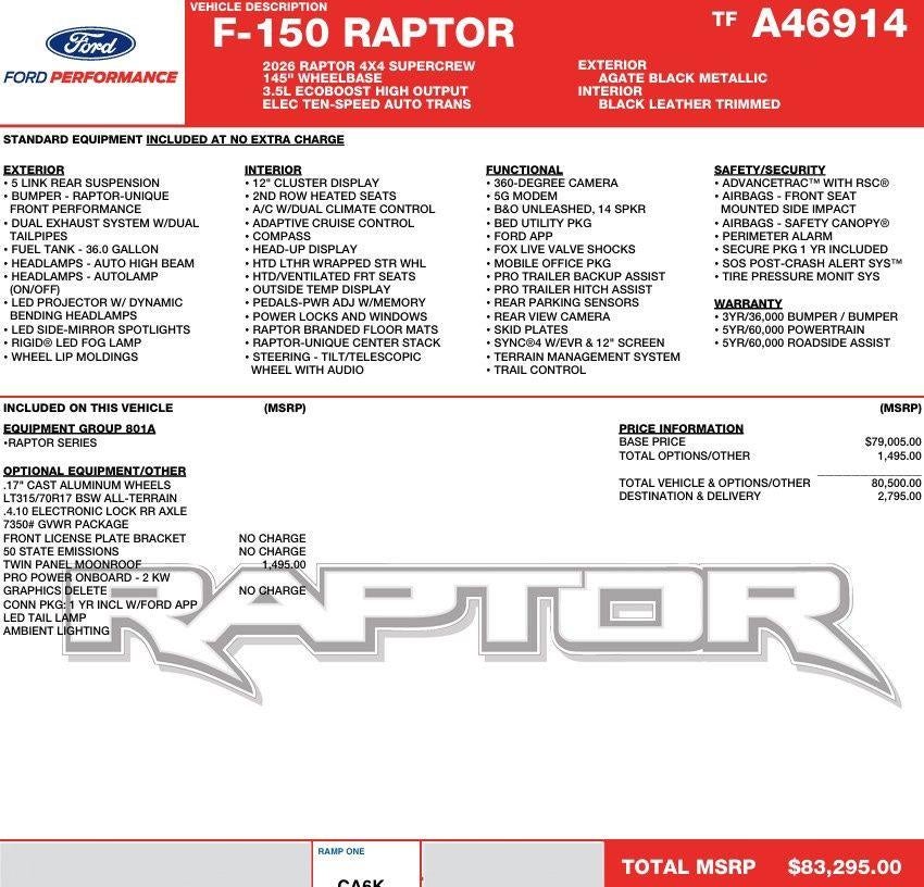 2026 Ford F-150 Raptor 4WD SuperCrew 5.5' Box