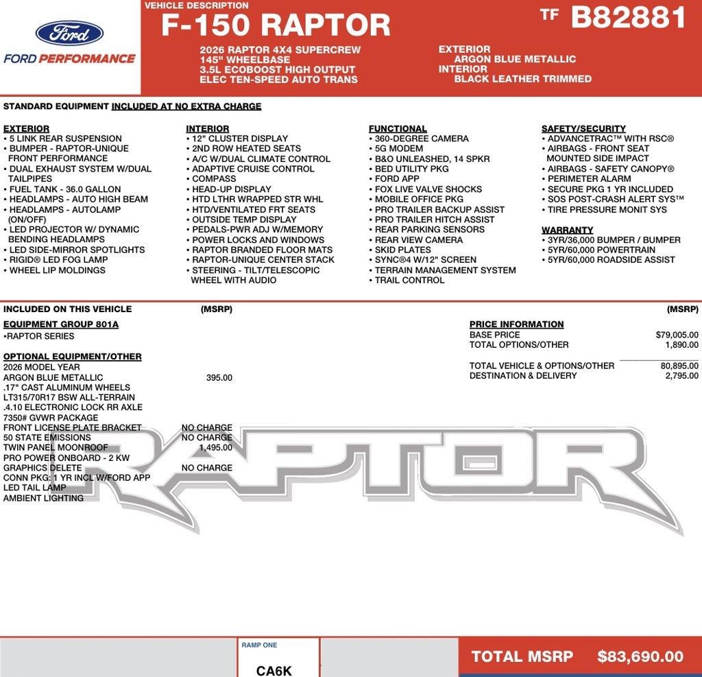 2026 Ford F-150 Raptor 4WD SuperCrew 5.5' Box