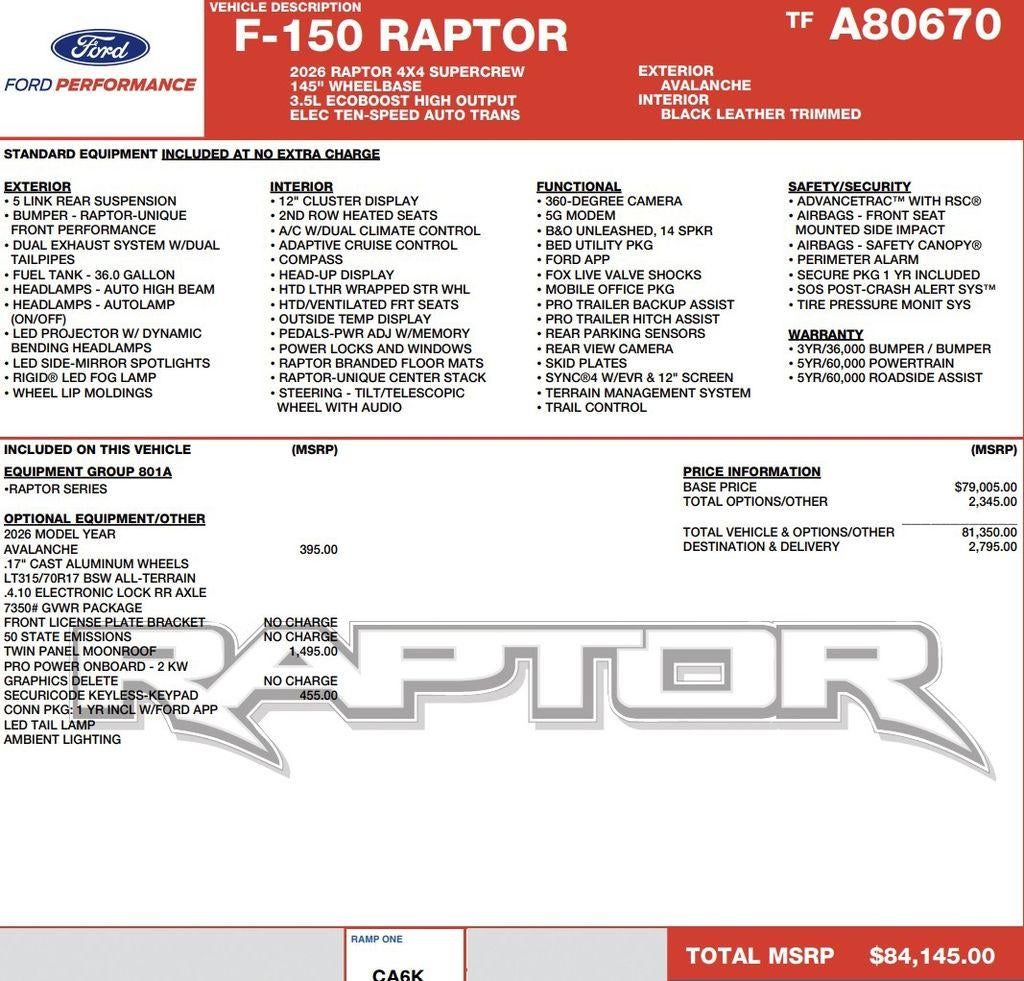 2026 Ford F-150 Raptor 4WD SuperCrew 5.5' Box