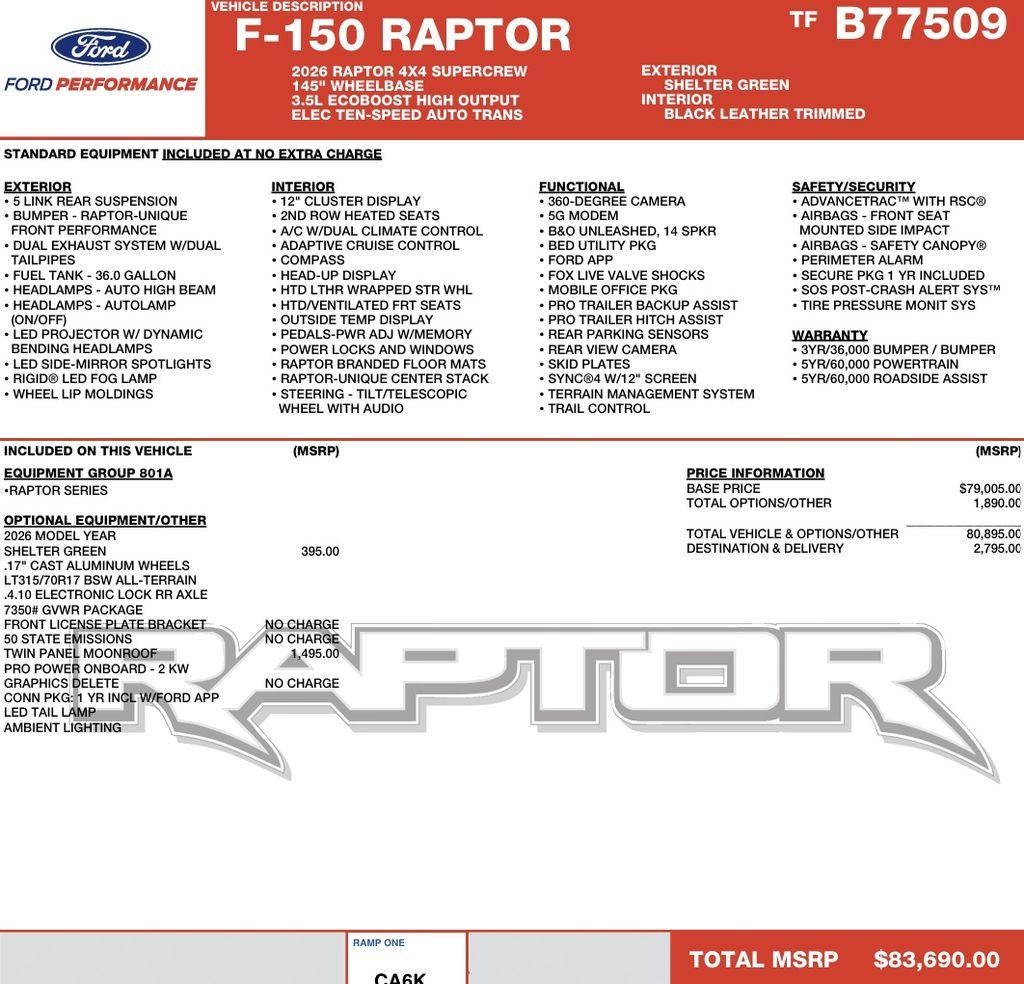 2026 Ford F-150 Raptor 4WD SuperCrew 5.5' Box