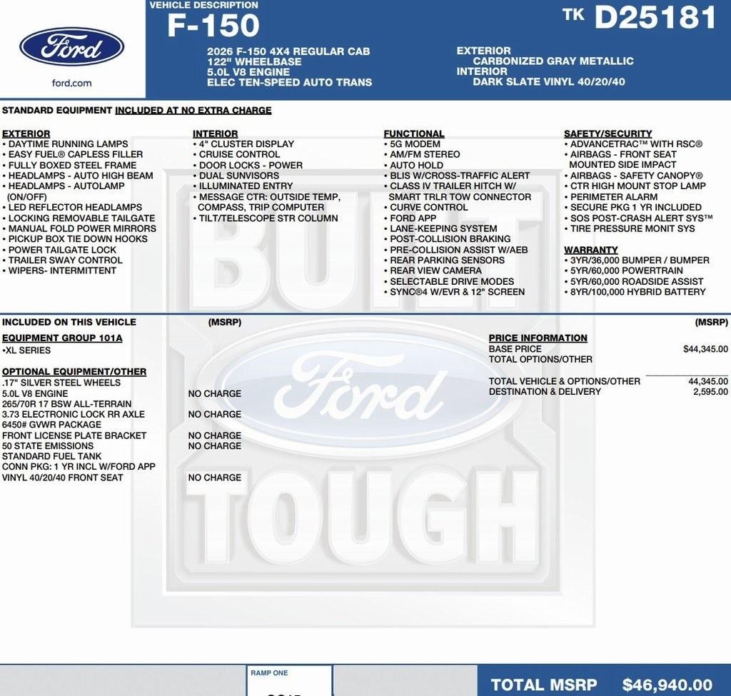 2026 Ford F-150 XL 4WD Reg Cab 6.5' Box