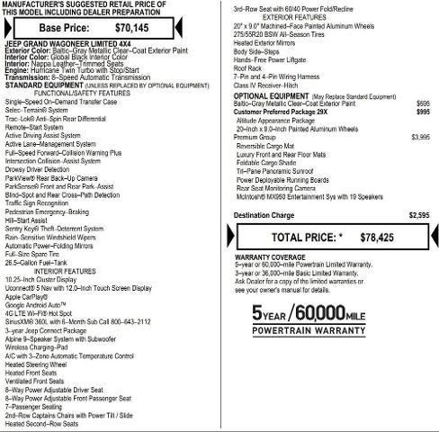 2026 Jeep Grand Wagoneer GRAND WAGONEER LIMITED ALTITUDE 4X4