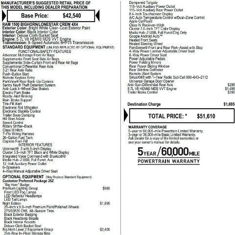 2020 RAM 1500 Big Horn Crew Cab 4x4 5'7' Box