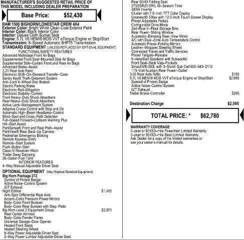 2026 RAM Ram 1500 RAM 1500 BIG HORN CREW CAB 4X4 5'7' BOX
