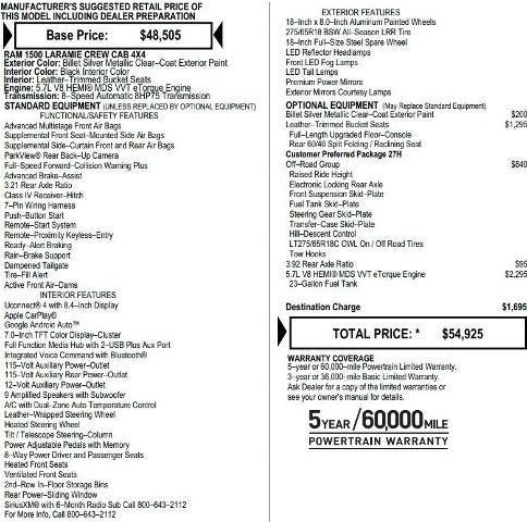 2021 RAM 1500 Laramie Crew Cab 4x4 5'7' Box