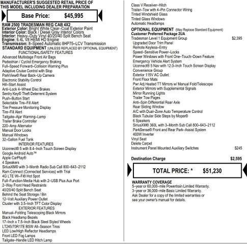 2026 RAM Ram 2500 RAM 2500 TRADESMAN REGULAR CAB 4X2 8' BOX