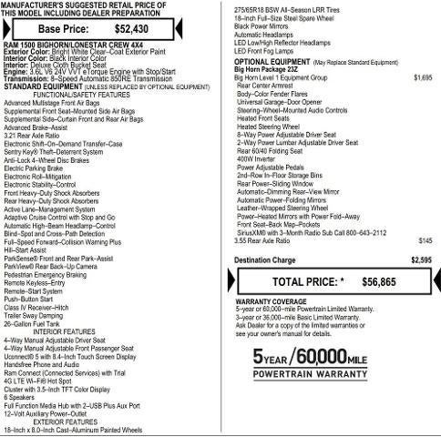 2025 RAM Ram 1500 RAM 1500 BIG HORN CREW CAB 4X4 5'7' BOX