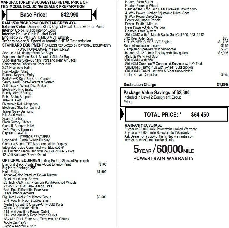 2021 RAM 1500 Big Horn Crew Cab 4x4 5'7" Box