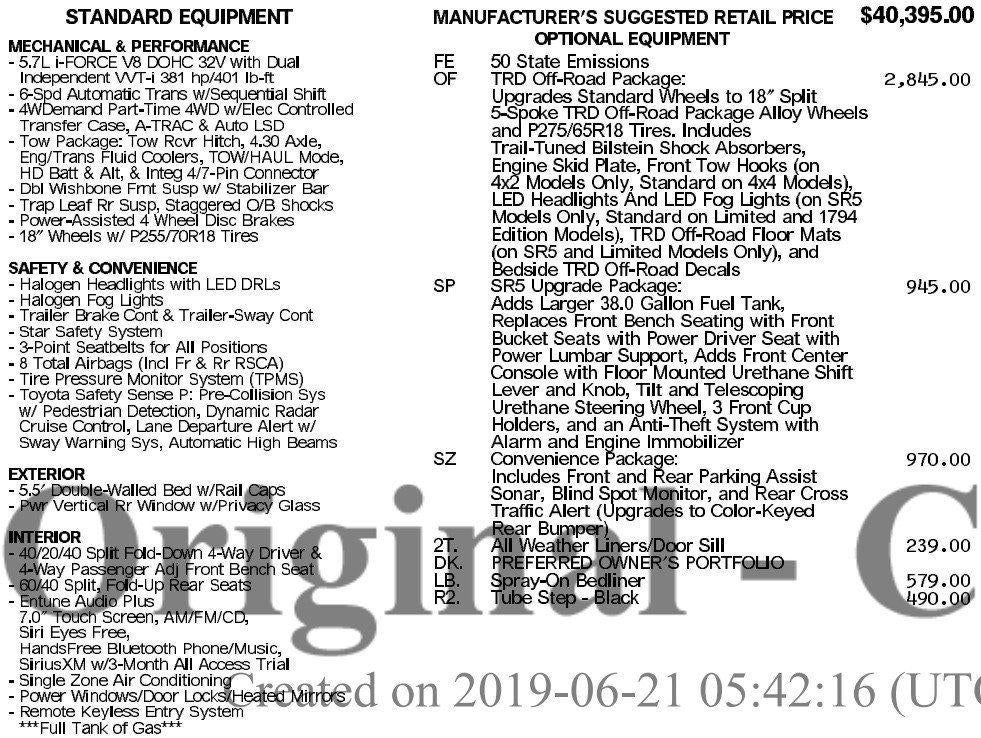 2019 Toyota Tundra SR5 5.7L V8